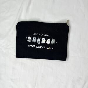 "Just A Girl Who Loves Cats" Zipper Canvas Pouch, black, cosmetics, school